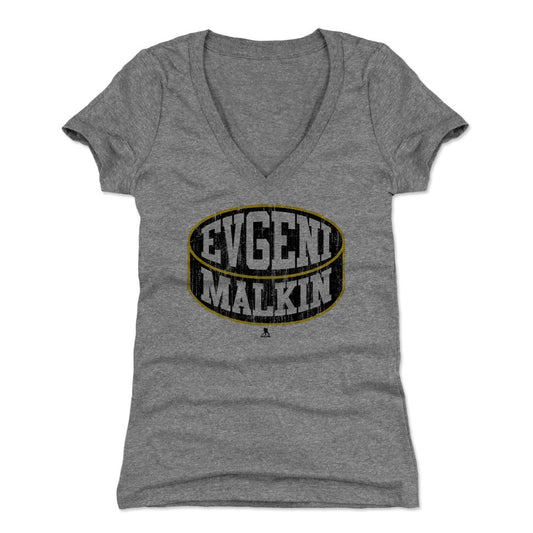 Evgeni Malkin Puck K Womens V-Neck T Shirt 500 Level Officially Licensed Fan Gear