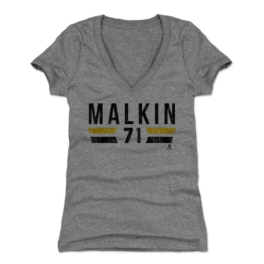Evgeni Malkin Font YK Womens V-Neck T Shirt 500 Level Officially Licensed Fan Gear