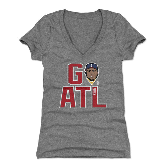 Ozzie Albies GO ATL R WHT Womens V-Neck T Shirt 500 Level Officially Licensed Fan Gear