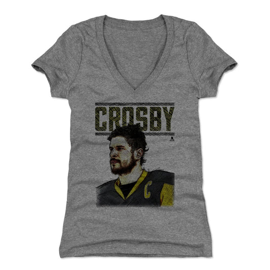 Sidney Crosby Sketch Stare K Womens V-Neck T Shirt 500 Level Officially Licensed Fan Gear