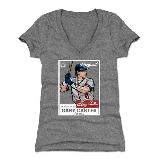 Gary Carter Throwback Card WHT Womens V-Neck T Shirt 500 Level Officially Licensed Fan Gear