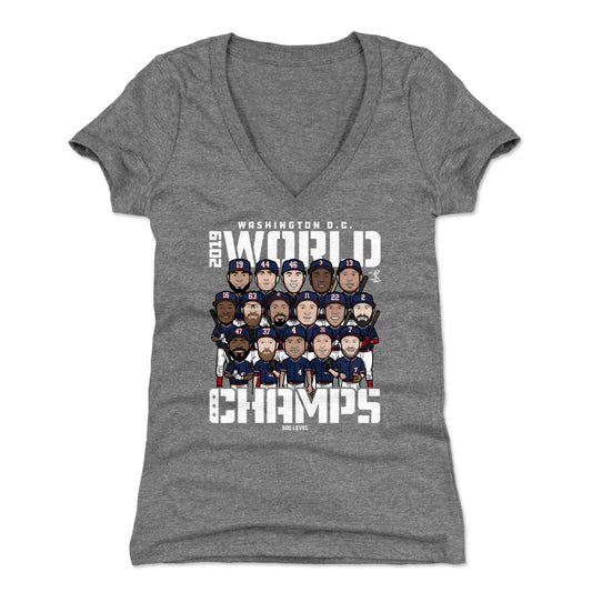 Washington Baseball 2019 World Champs WHT Womens V-Neck T Shirt 500 Level Officially Licensed Fan Gear