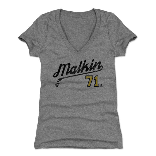 Evgeni Malkin Script K Womens V-Neck T Shirt 500 Level Officially Licensed Fan Gear