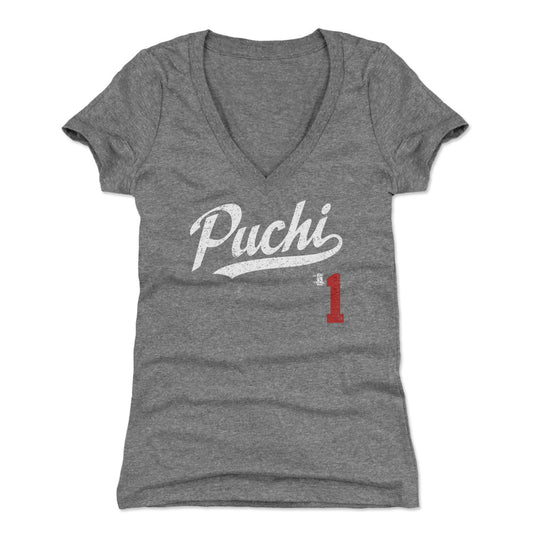 Ozzie Albies Puchi Players Weekend Script R WHT Womens V-Neck T Shirt 500 Level Officially Licensed Fan Gear