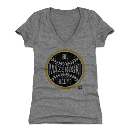 Bill Mazeroski Ball K Womens V-Neck T Shirt 500 Level Officially Licensed Fan Gear