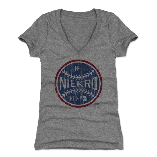 Phil Niekro Ball B Womens V-Neck T Shirt 500 Level Officially Licensed Fan Gear
