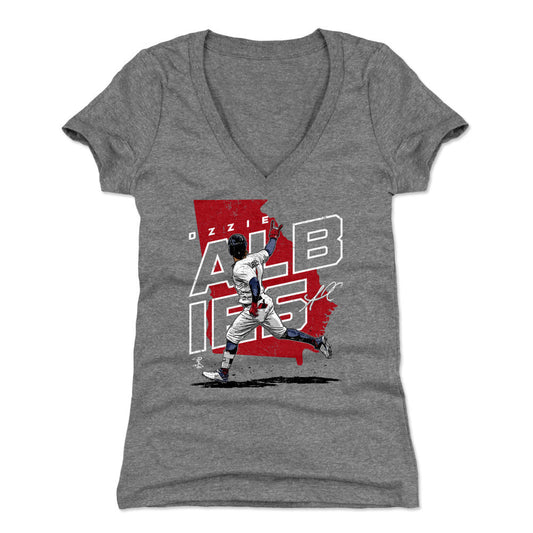 Ozzie Albies Player Map R WHT Womens V-Neck T Shirt 500 Level Officially Licensed Fan Gear