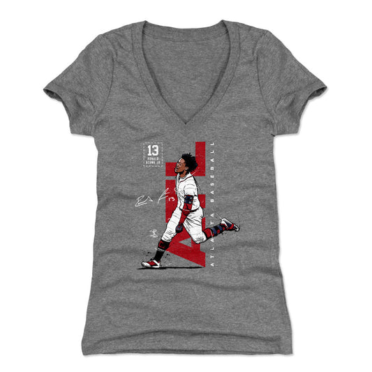 Ronald Acuna Jr Vertical WHT Womens V-Neck T Shirt 500 Level Officially Licensed Fan Gear