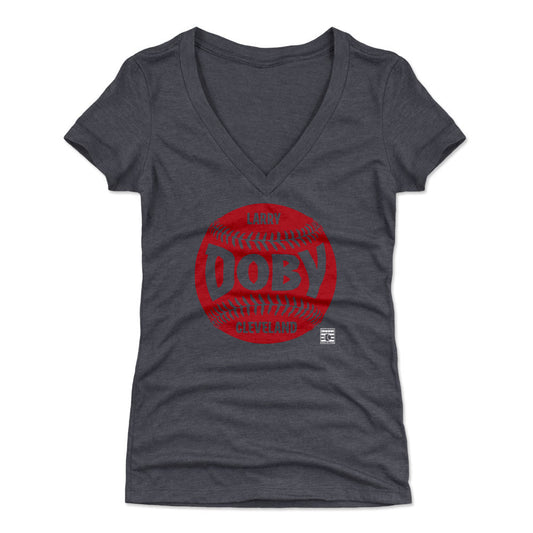Larry Doby Cleveland Baseball WHT Womens V-Neck T Shirt 500 Level Officially Licensed Fan Gear
