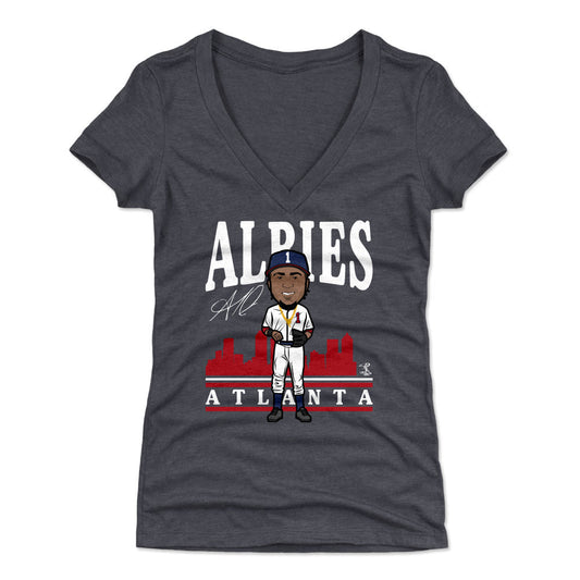 Ozzie Albies Toon R WHT Womens V-Neck T Shirt 500 Level Officially Licensed Fan Gear