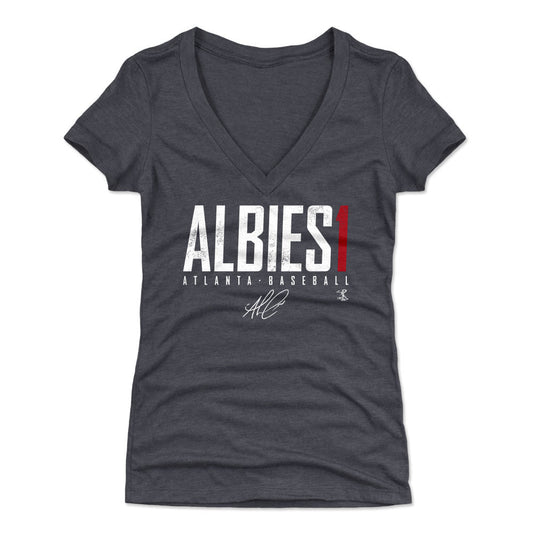 Ozzie Albies Atlanta Elite WHT Womens V-Neck T Shirt 500 Level Officially Licensed Fan Gear