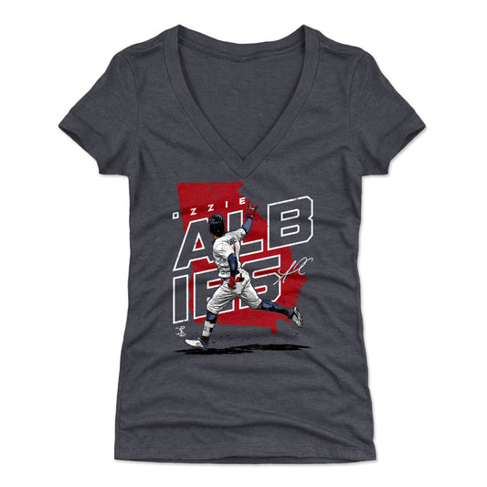 Ozzie Albies Player Map R WHT Womens V-Neck T Shirt 500 Level Officially Licensed Fan Gear