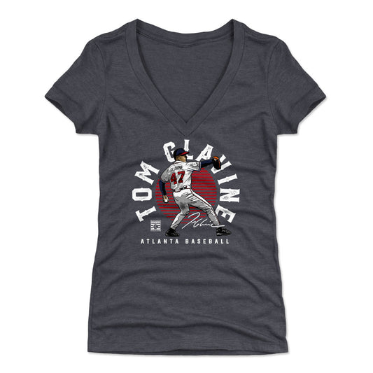 Tom Glavine Emblem WHT Womens V-Neck T Shirt 500 Level Officially Licensed Fan Gear