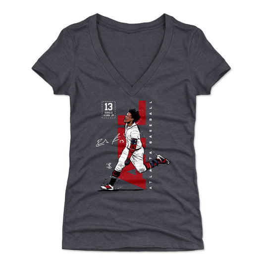 Ronald Acuna Jr Vertical WHT Womens V-Neck T Shirt 500 Level Officially Licensed Fan Gear