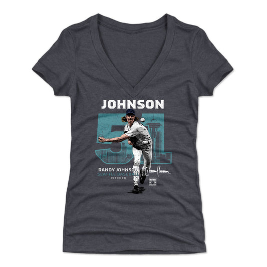 Randy Johnson Throwback Number WHT Womens V-Neck T Shirt 500 Level Officially Licensed Fan Gear