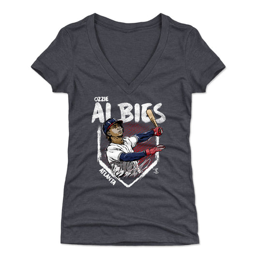 Ozzie Albies Base WHT Womens V-Neck T Shirt 500 Level Officially Licensed Fan Gear