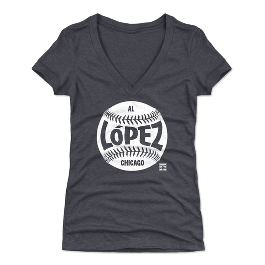 Al Lopez Chicago Baseball WHT Womens V-Neck T Shirt 500 Level Officially Licensed Fan Gear