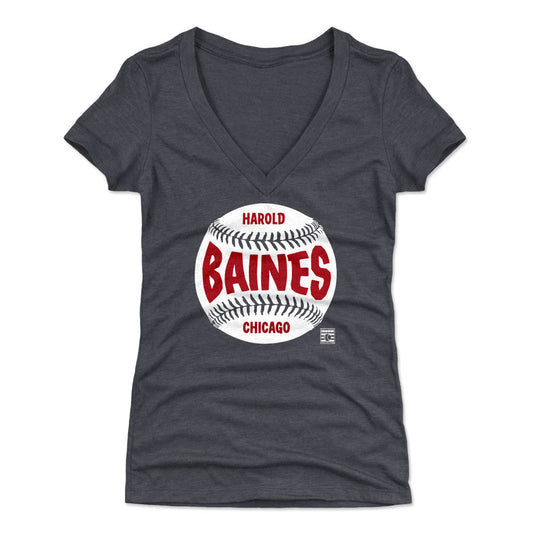 Harold Baines Chicago Baseball WHT Womens V-Neck T Shirt 500 Level Officially Licensed Fan Gear