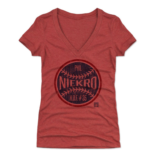 Phil Niekro Ball B Womens V-Neck T Shirt 500 Level Officially Licensed Fan Gear
