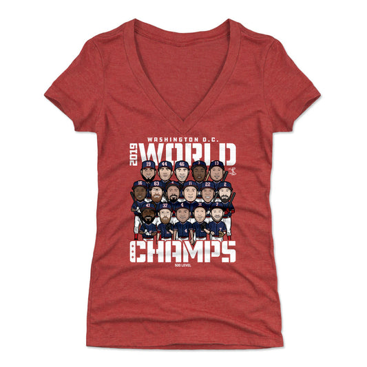 Washington Baseball 2019 World Champs WHT Womens V-Neck T Shirt 500 Level Officially Licensed Fan Gear