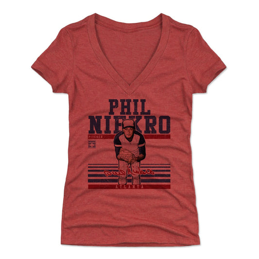 Phil Niekro Sport B Womens V-Neck T Shirt 500 Level Officially Licensed Fan Gear