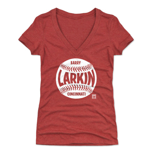 Barry Larkin Cincinnati Baseball WHT Womens V-Neck T Shirt 500 Level Officially Licensed Fan Gear