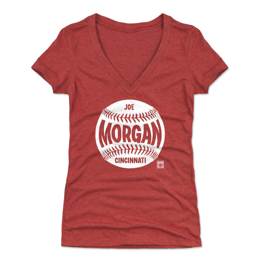 Joe Morgan Cincinnati Baseball WHT Womens V-Neck T Shirt 500 Level Officially Licensed Fan Gear