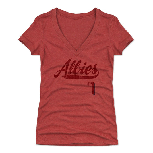 Ozzie Albies Script R Womens V-Neck T Shirt 500 Level Officially Licensed Fan Gear