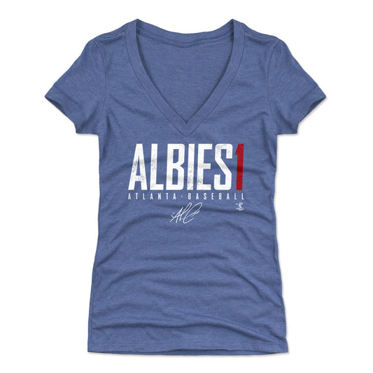 Ozzie Albies Atlanta Elite WHT Womens V-Neck T Shirt 500 Level Officially Licensed Fan Gear