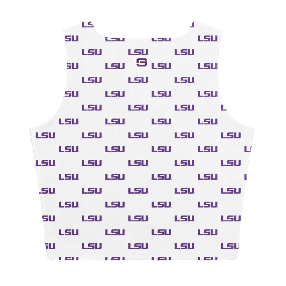 LSU Football Patterned Womens Crop Top Shirt White