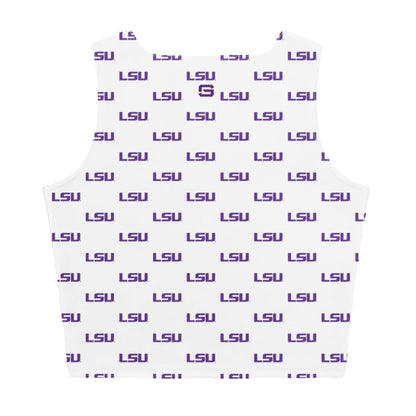 LSU Football Patterned Womens Crop Top Shirt White
