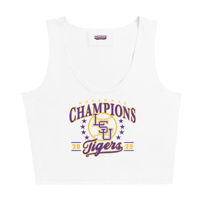 LSU Baseball National Champions Graphic Womens Stretch Crop Top Shirt White