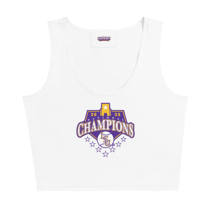 LSU Baseball National Champions Logo Womens Stretch Crop Top Shirt White