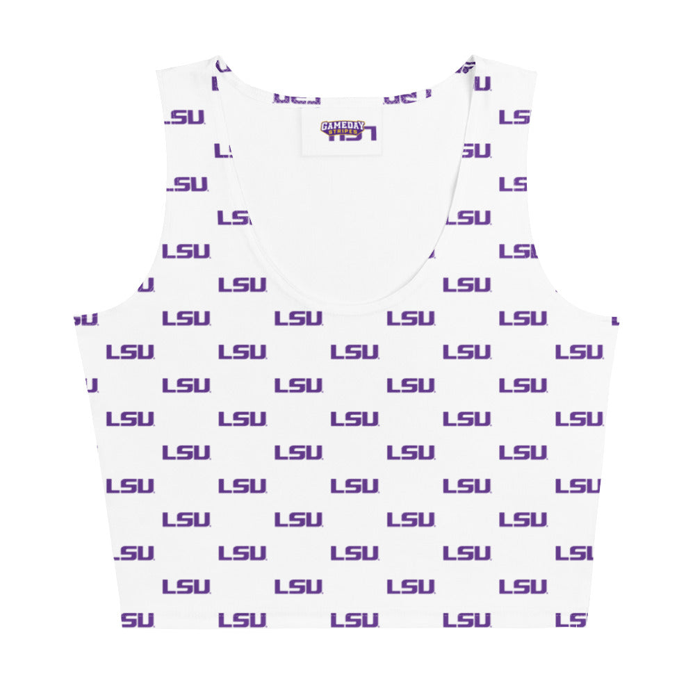 LSU Football Patterned Womens Crop Top Shirt White