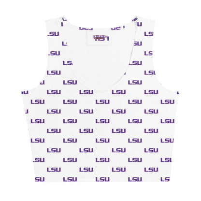 LSU Football Patterned Womens Crop Top Shirt White