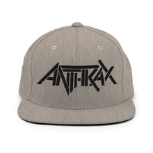 Load image into Gallery viewer, Anthrax - Black on Gray Snapback HD Embroidered Hat
