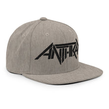 Load image into Gallery viewer, Anthrax - Black on Gray Snapback HD Embroidered Hat
