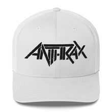 Load image into Gallery viewer, Anthrax - Black on White Trucker HD Embroidered Hat
