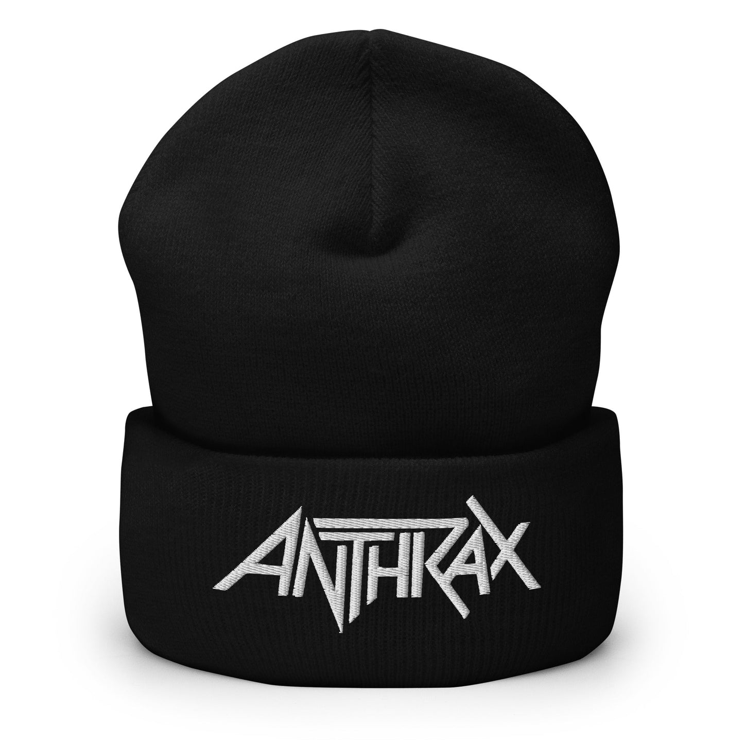 Anthrax - White on Black Cuffed HD Embroidered Beanie Hat