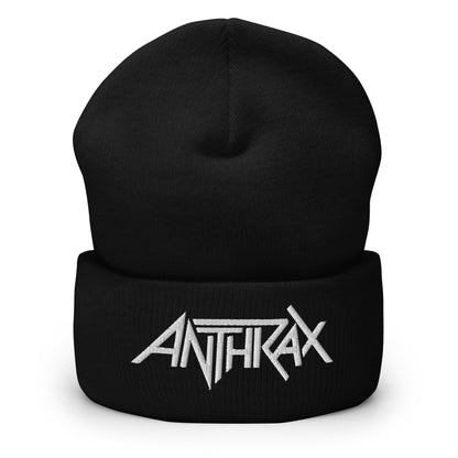 Anthrax - White on Black Cuffed HD Embroidered Beanie Hat