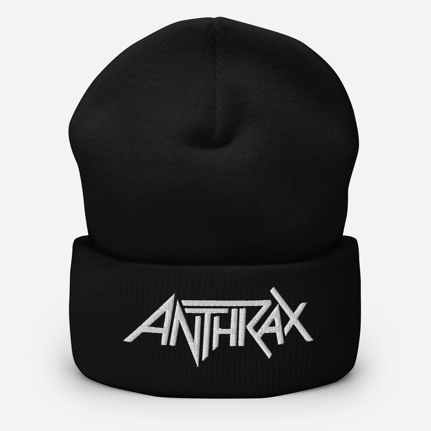 Anthrax - White on Black Cuffed HD Embroidered Beanie Hat