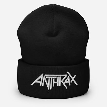 Anthrax - White on Black Cuffed HD Embroidered Beanie Hat