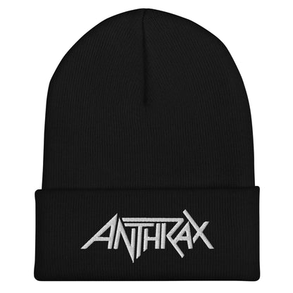 Anthrax - White on Black Cuffed HD Embroidered Beanie Hat