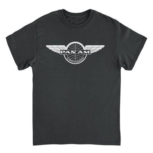 Pan Am Clipper Stewardess White Print Black Mens T Shirt