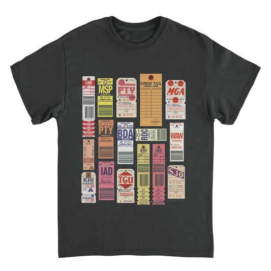 Pan Am Vintage Luggage Tags Black Mens T Shirt