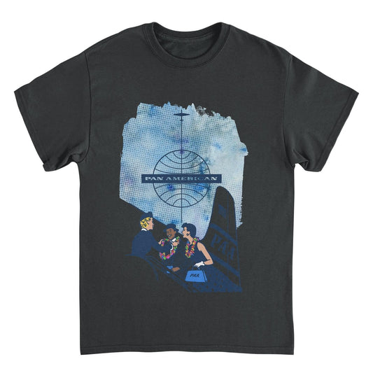 Pan Am Hostess Placing Rainbow Lei On Customer Black Mens T Shirt