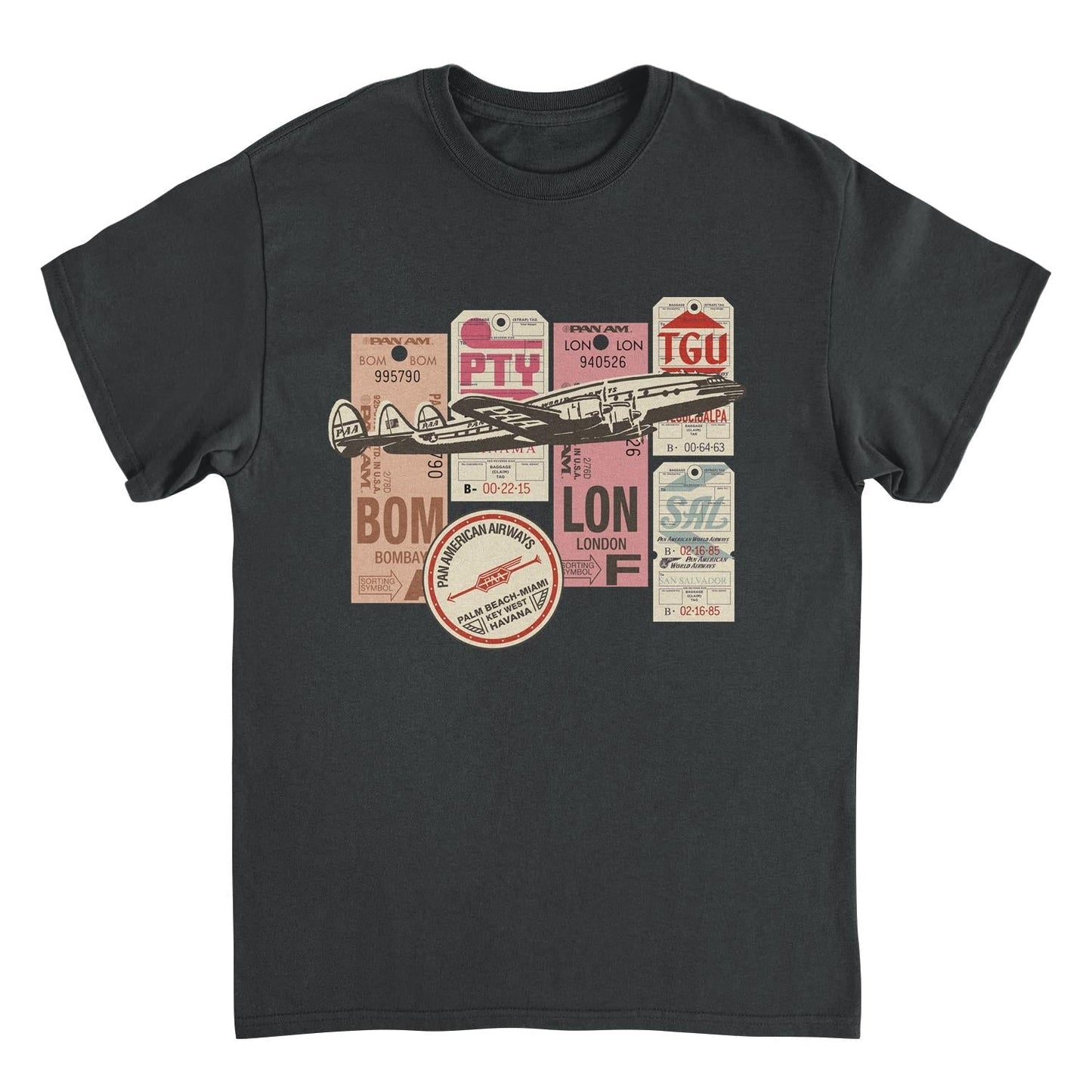 Pan Am Baggage Tags Montage Black Mens T Shirt