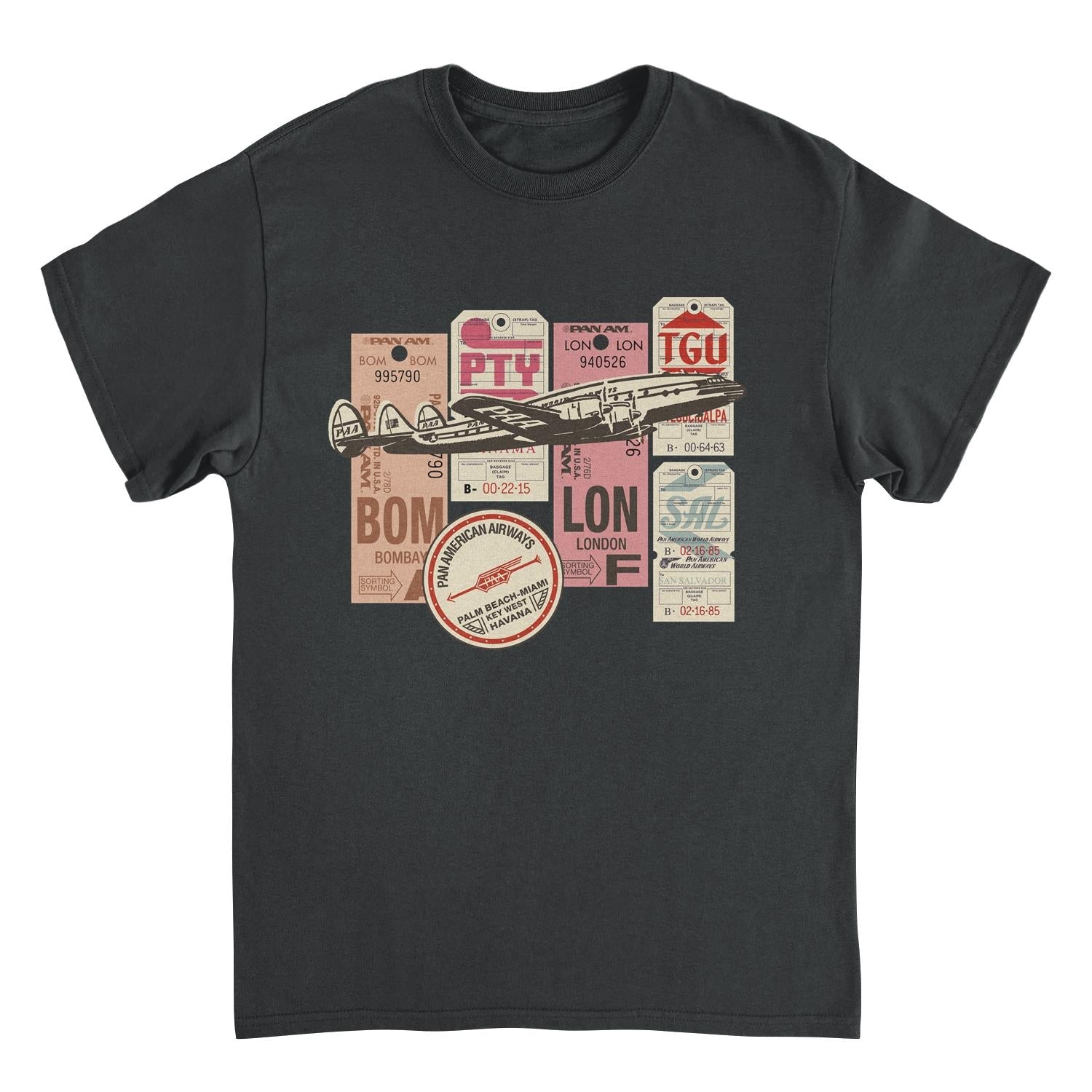 Pan Am Baggage Tags Montage Black Mens T Shirt