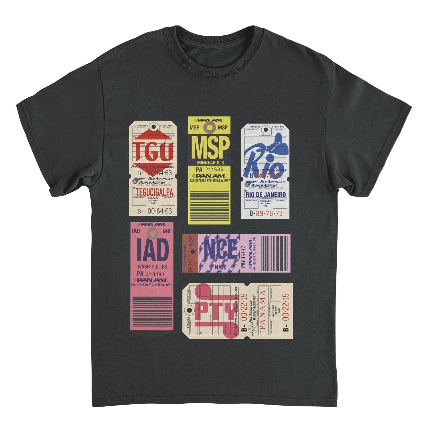 Pan Am 6 Retro Luggage Tags Black Mens T Shirt
