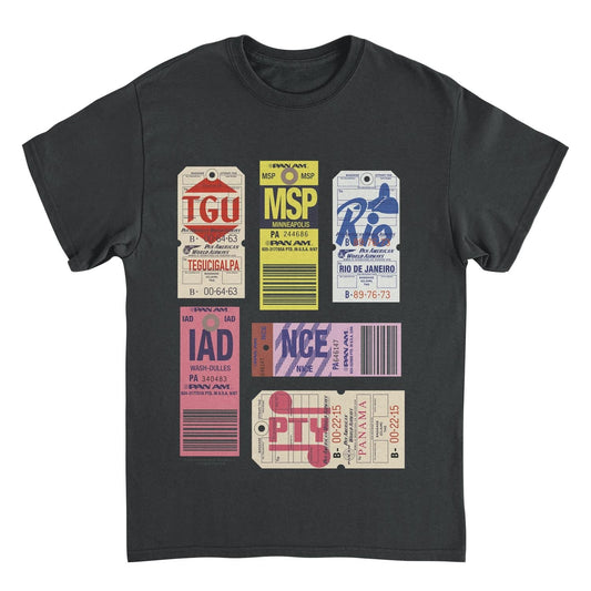 Pan Am 6 Retro Luggage Tags Black Mens T Shirt